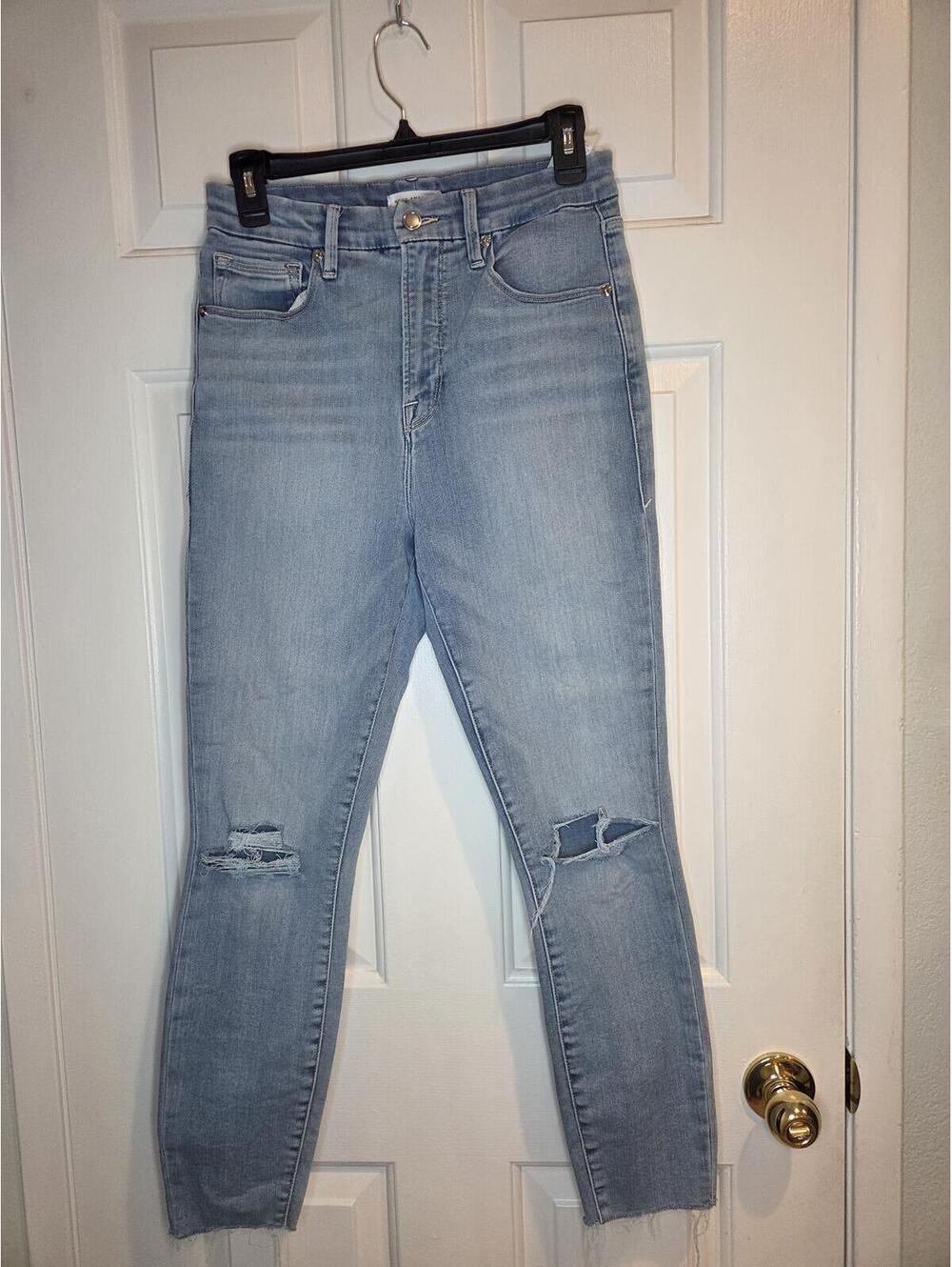 Good American Light Wash Distressed High Rise Skinny Jeans Size 10/30